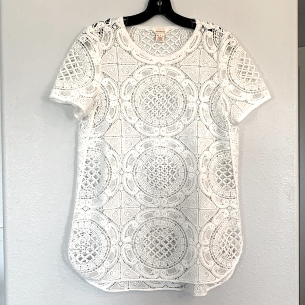 Sundance Shadow Dance Crochet tunic top/mini dress-creamish white-size small